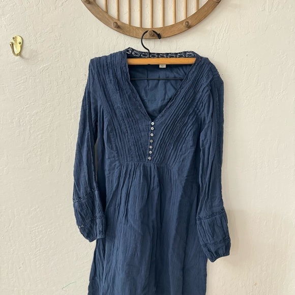 Sundance Blue Hallie Pintuck Eyelet Trim Button Front Dress XS - Picture 4 of 6